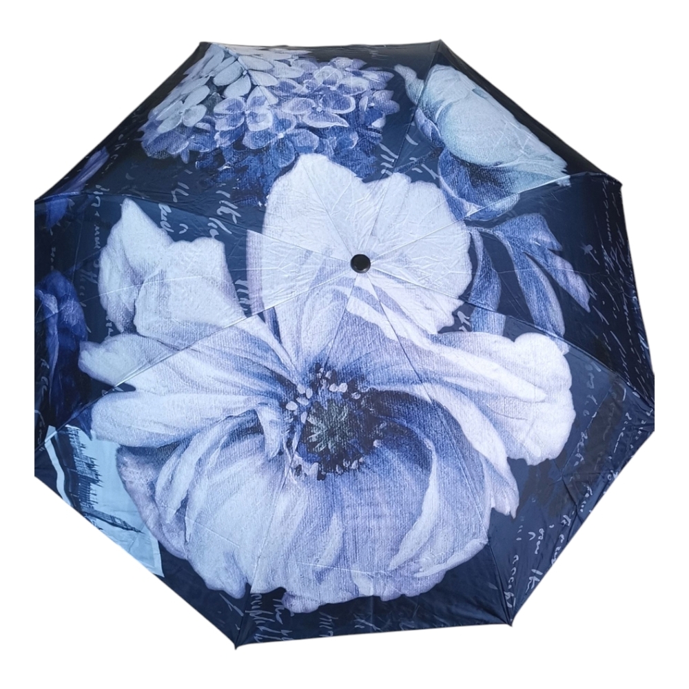 Floral Blue and White Folding Umbrella Parasol NWT